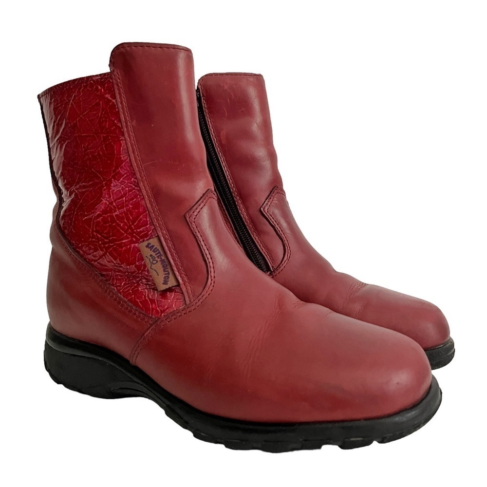 SAUTE-MOUTON Cassie 2426 Leather Wool Zip-Up Winter Boots 37 Red